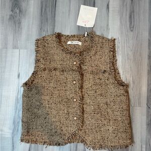 Tan Tweed Vest with Fringe